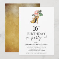 Elegant Floral Gold High Heels 16th Birthday