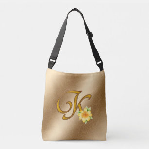 Elegant Floral Gold K Crossbody Bag