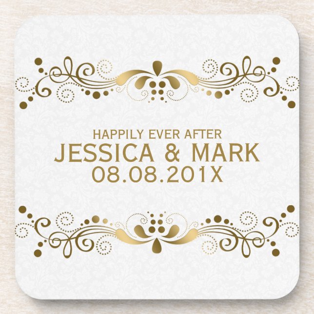 Elegant Floral Gold Lace With White Damasks 2 Coaster (Front)
