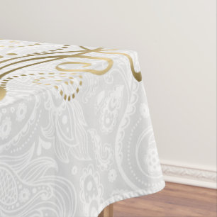 Elegant Floral Gold Lace With White Damasks 2a Tablecloth
