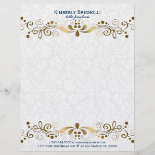 Elegant Floral Gold Lace With White Damasks Customized Letterhead
