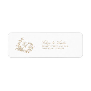 Elegant Floral Gold Monogram Return Address Labels