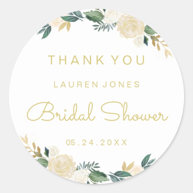 Elegant Floral Gold Pink Bridal Shower Sticker (Front)
