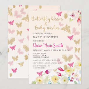 Elegant Floral Gold Pink Butterflies Baby Shower  Invitation