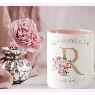 Elegant Floral Gold Pink YOUR Monogram Name     Two-Tone Coffee Mug