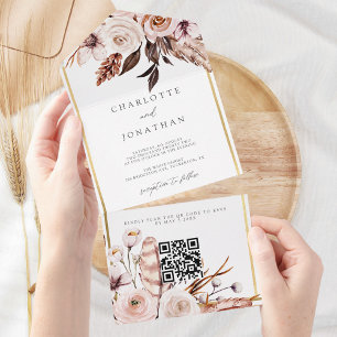 Elegant Floral Gold Rustic Fall Wedding All In One Invitation