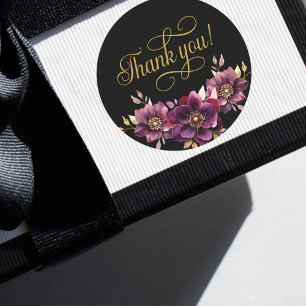Elegant Floral Gold Script Thank you Sticker
