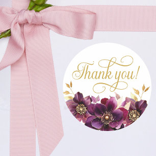 Elegant Floral Gold Script Thank you Sticker