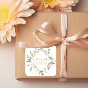 Elegant Floral Gold Script Wedding Thank You Square Sticker