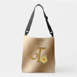 Elegant Floral Gold T Crossbody Bag
