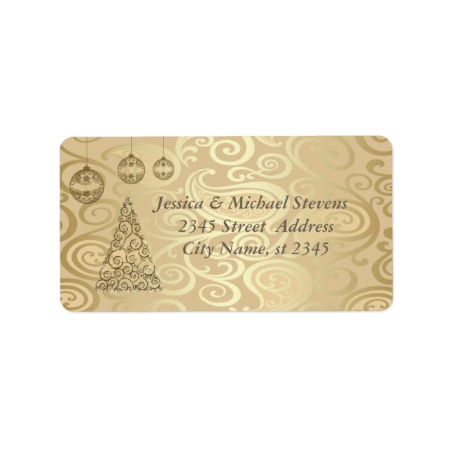 Elegant floral gold trendy holiday Christmas tree Label (Front)