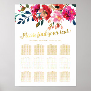 Elegant Floral Gold Wedding 12 Table Seating Chart