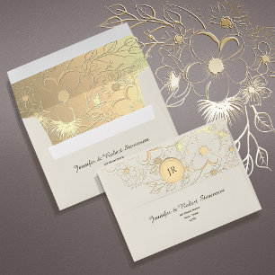 Elegant Floral Gold Wedding Envelope
