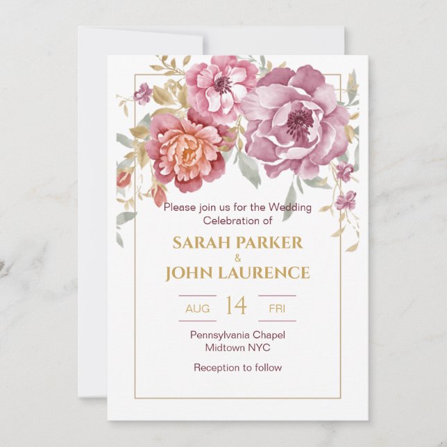 Elegant Floral & Gold Wedding Invitation (Front)