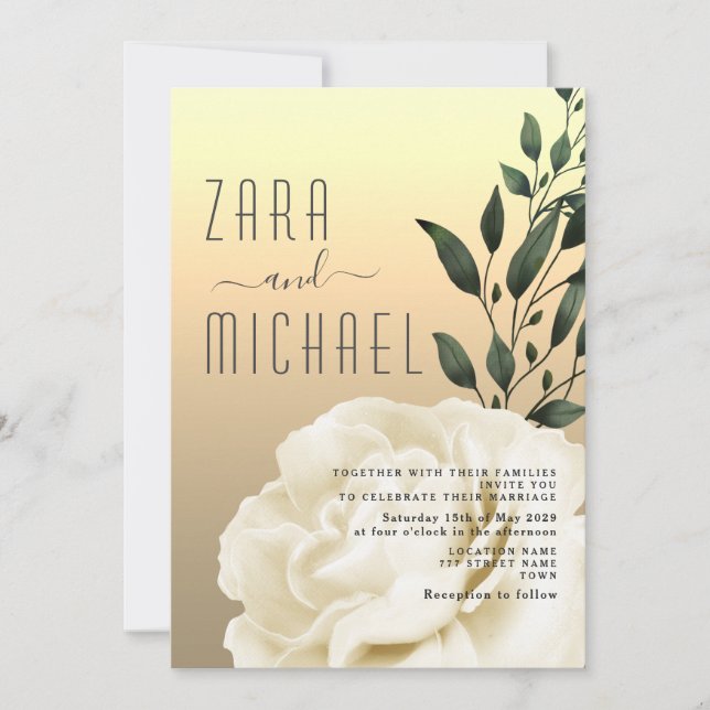 Elegant Floral Gold Wedding Invitation (Front)