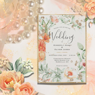 Elegant Floral Gold Wedding Invitation