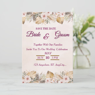 Elegant Floral Gold Wedding  Invitation