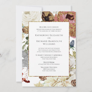 Elegant Floral & Gold Wedding Invitation