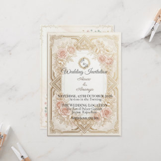 Elegant Floral Gold Wedding Invitation | Editable