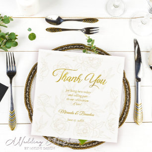 Elegant Floral Gold Wedding Party Napkin