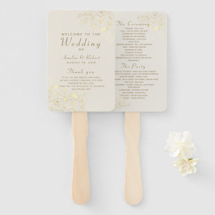 Elegant Floral Gold Wedding Program Hand Fan