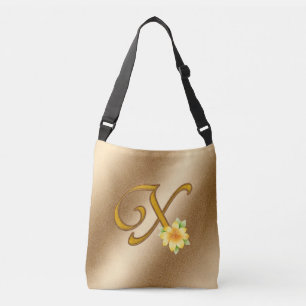 Elegant Floral Gold X Crossbody Bag