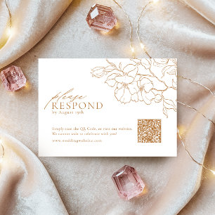 Elegant floral golden fall wedding QR code  RSVP Card