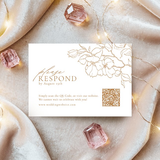 Elegant floral golden fall wedding QR code  RSVP Card (Elegant floral golden fall wedding QR code RSVP Card)