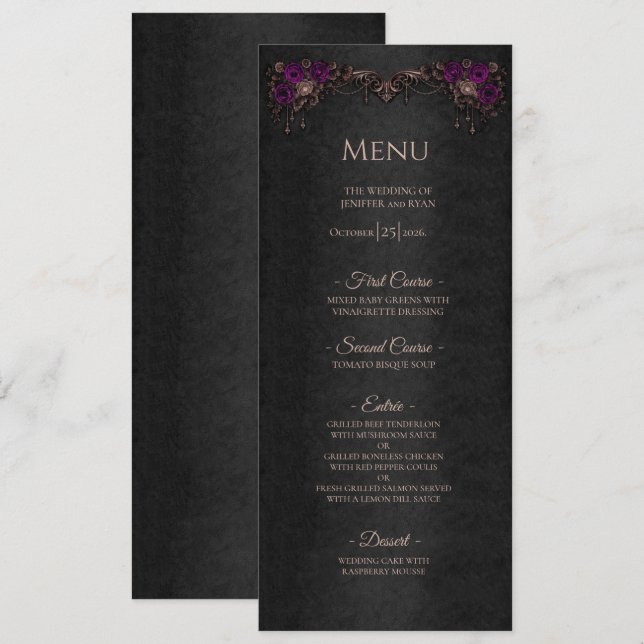 Elegant floral Gothic Halloween Wedding Menu (Front/Back)