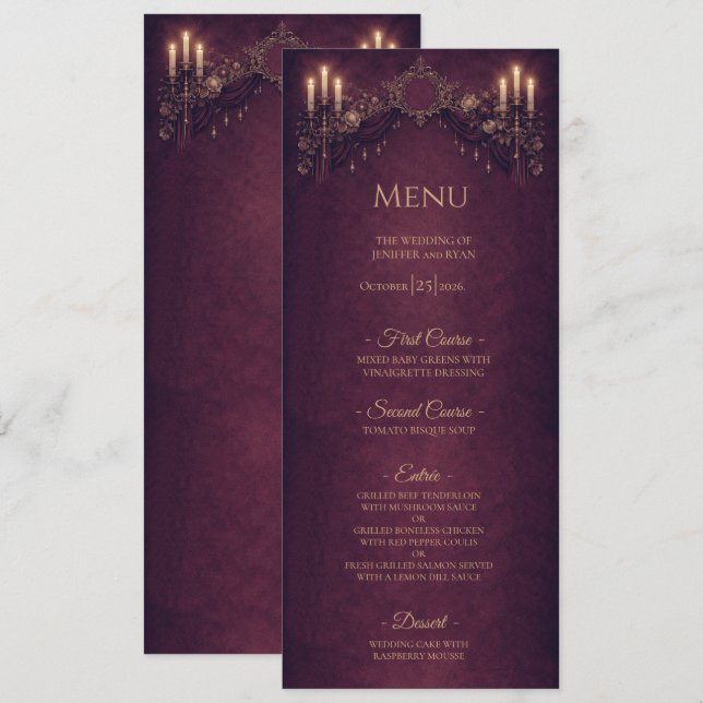 Elegant floral Gothic Halloween Wedding Menu (Front/Back)