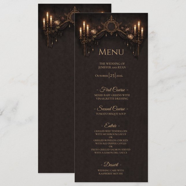 Elegant floral Gothic Halloween Wedding Menu (Front/Back)