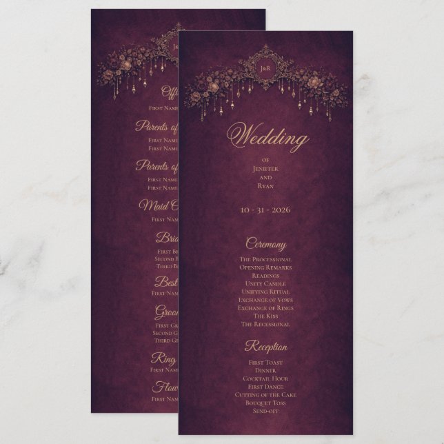 Elegant floral Gothic Halloween Wedding Program (Front/Back)