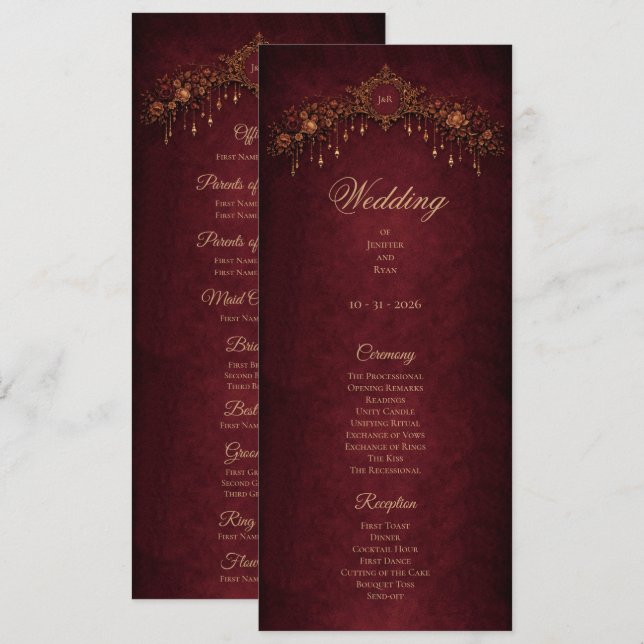 Elegant floral Gothic Halloween Wedding Program (Front/Back)