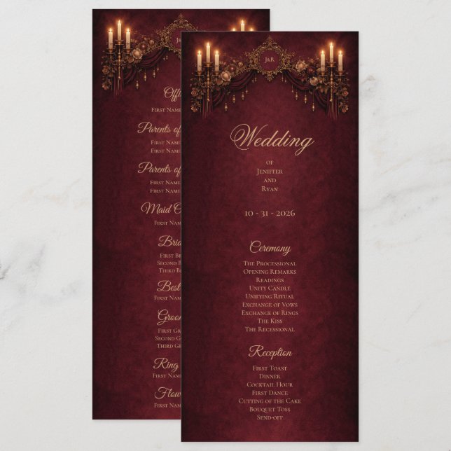 Elegant floral Gothic Halloween Wedding Program (Front/Back)