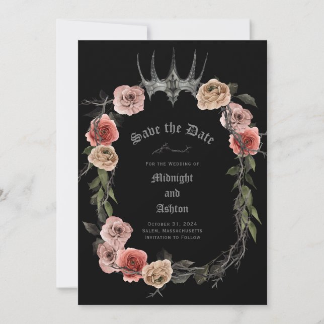 Elegant Floral Gothic Save the Date (Front)