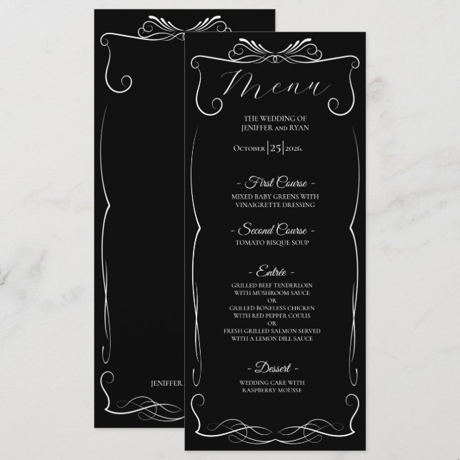 Elegant floral Gothic Wedding Menu (Front/Back)