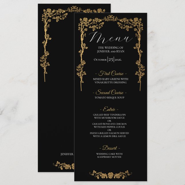 Elegant floral Gothic Wedding Menu (Front/Back)