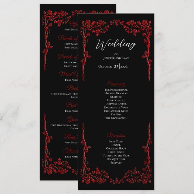 Elegant floral Gothic Wedding Program (Front/Back)