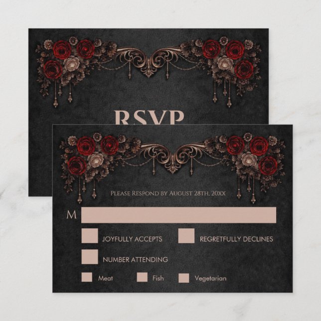 Elegant floral gothic Wedding RSVP Card (Front/Back)