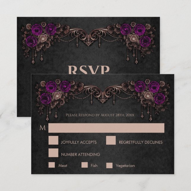 Elegant floral gothic Wedding RSVP Card (Front/Back)