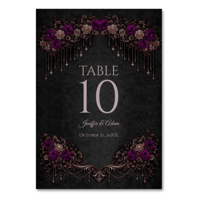 Elegant floral Gothic Wedding Table number (Front)