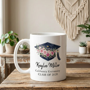 Elegant Floral Graduation Cap Nurse Lawyer Custom Coffee Mug