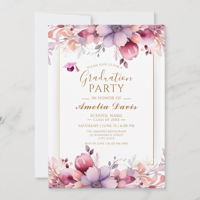 Elegant Floral Graduation Party Invitation  (Front)