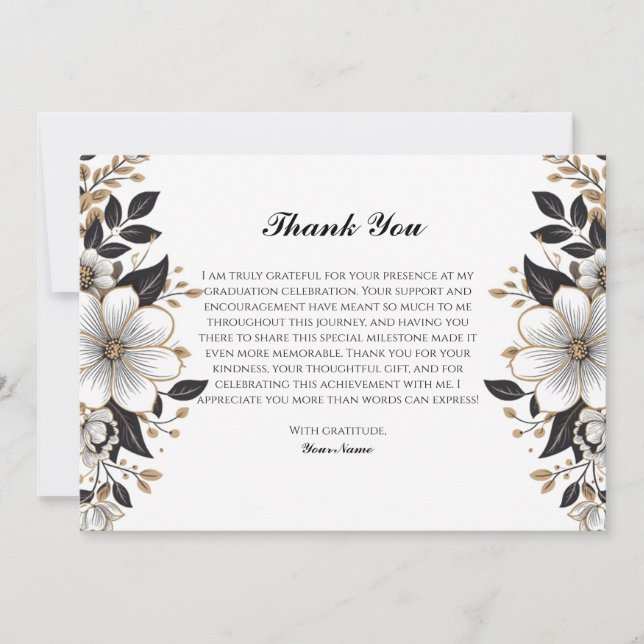 Elegant Floral Graduation Thank You Card (Front)