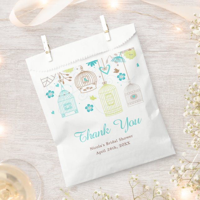 Elegant Floral Green and Blue Bridal Shower Favour Bag (Clipped)