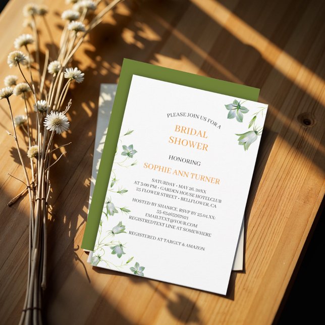 Elegant Floral Green Bellflower Bridal Shower Invitation (Creator Uploaded)