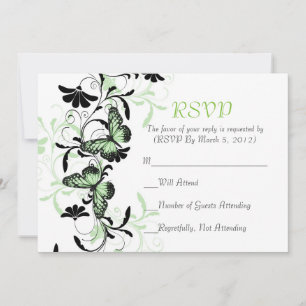 Elegant Floral Green Butterfly RSVP card