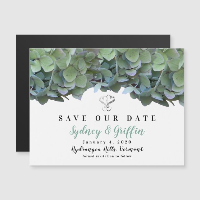Elegant Floral Green Hydrangea Save Our Date Card (Front/Back)