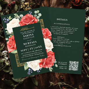Elegant Floral Green Muslim Wedding QR Code Invitation