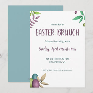 Elegant Floral Green Purple Easter Eggs Invitation